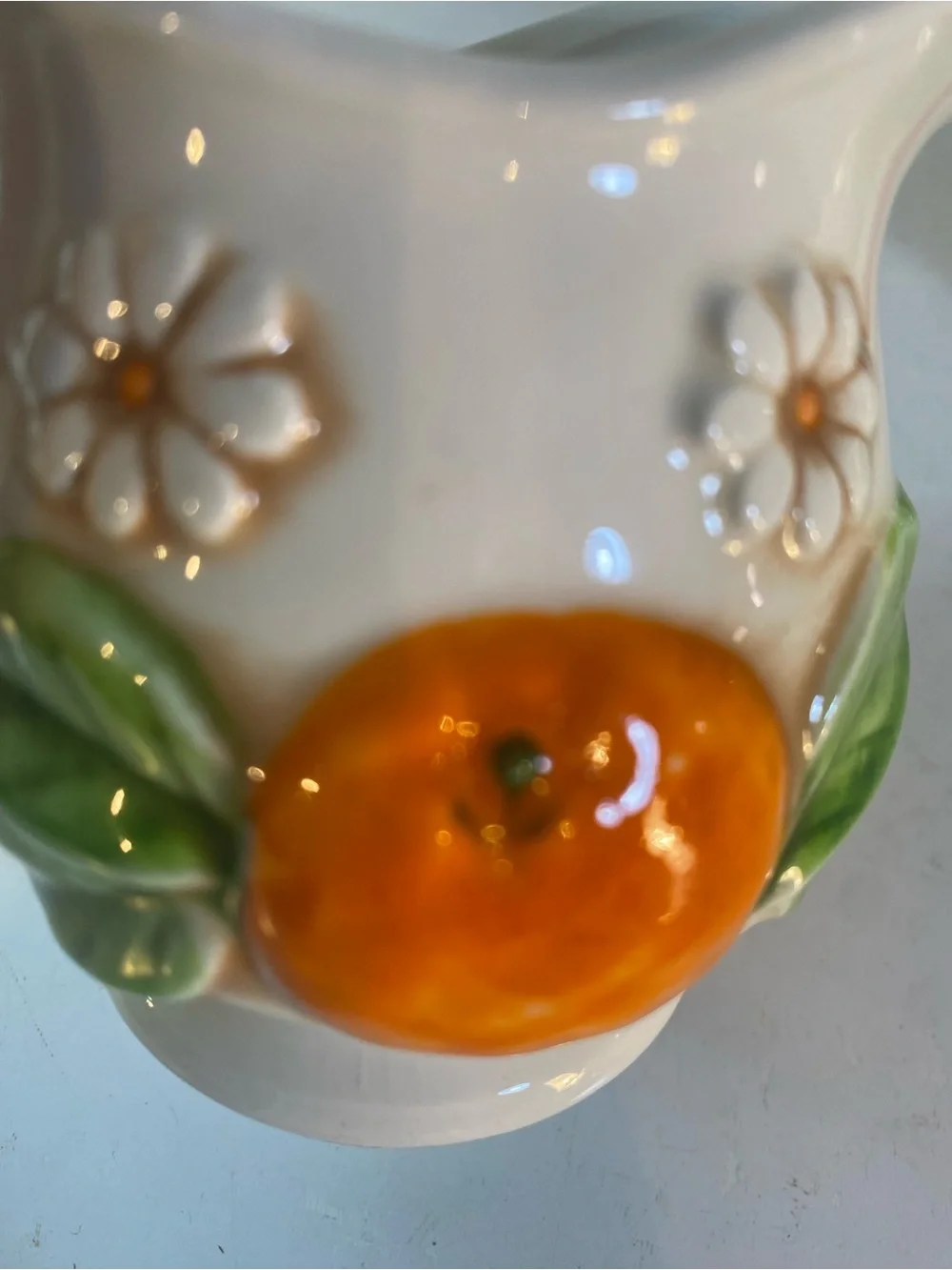 Vintage Fred Roberts Ceramic Fruit & Daisy Creamer Pitcher & Covered Sugar Bowl